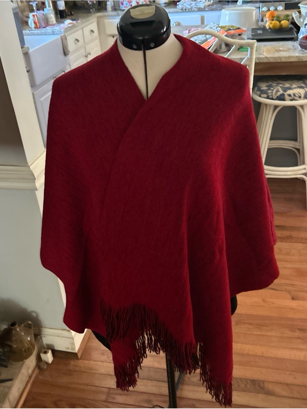 Women’s Red Fringe Cape - Cozy Wrap Poncho